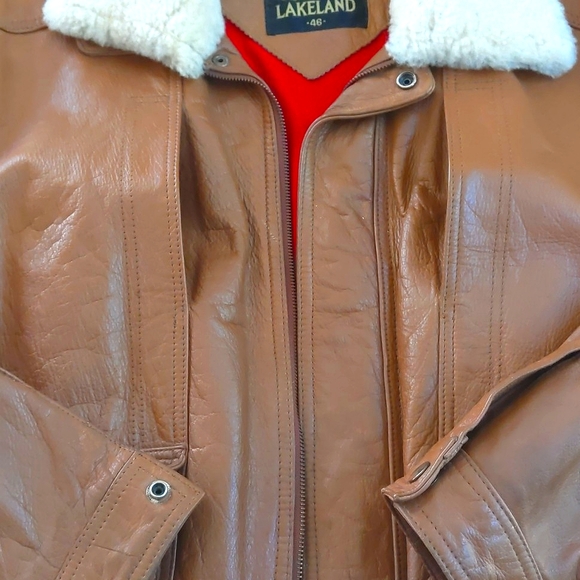 Vintage Lakeland Men 100% Genuine Leather lined jacket removable faux fur collar - Picture 4 of 8